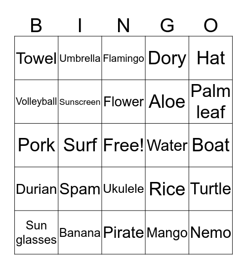 Aloha Bingo Card