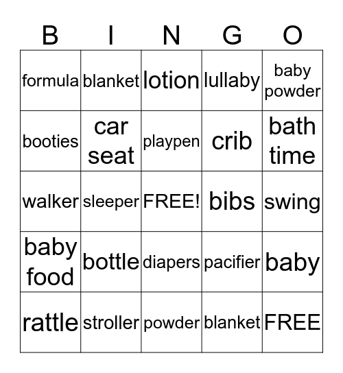 Baby Bingo Card