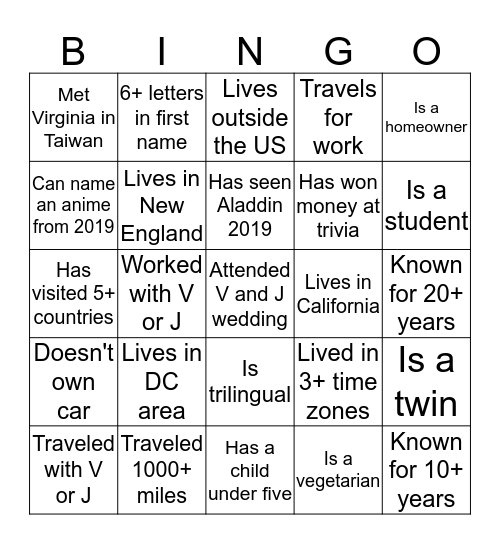 Friend Bingo Card