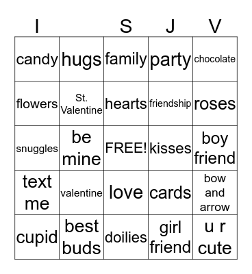 SJV Valentine Bingo Card