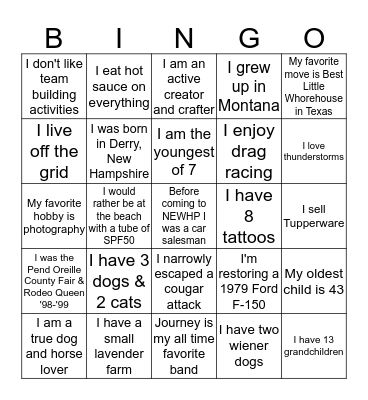 NEW Health Getting to Know You Bingo Card