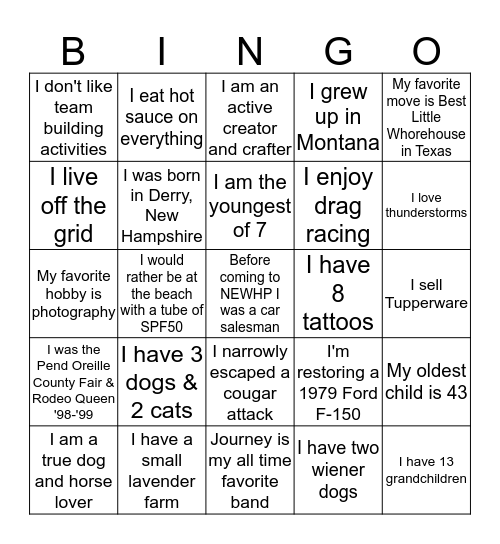 NEW Health Getting to Know You Bingo Card