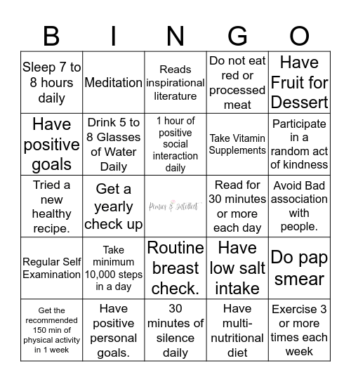 PEONIES & INTELLECT WELLNESS  Bingo Card