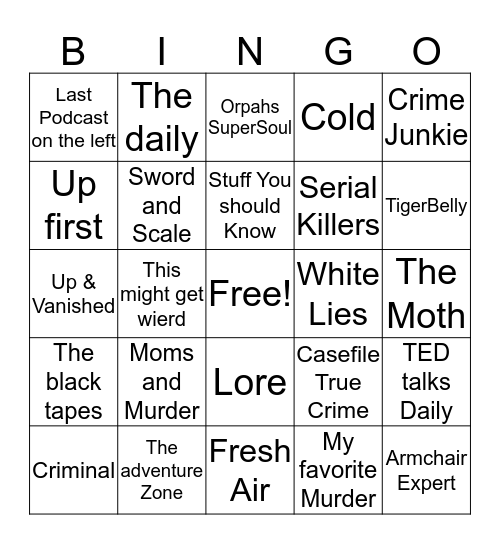 Posdcast (Mostly Crime Because That's what I Like)  Bingo Card