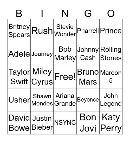 Song BINGO Card