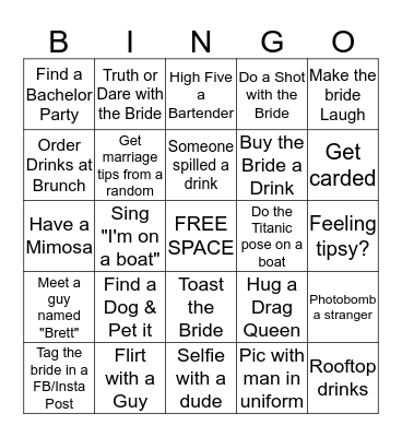 JACKIE'S BACHELORETTE BINGO Card