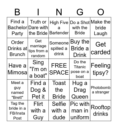 JACKIE'S BACHELORETTE BINGO Card