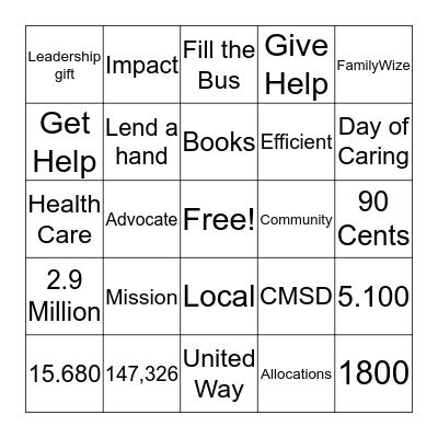 UNITED WAY BINGO Card