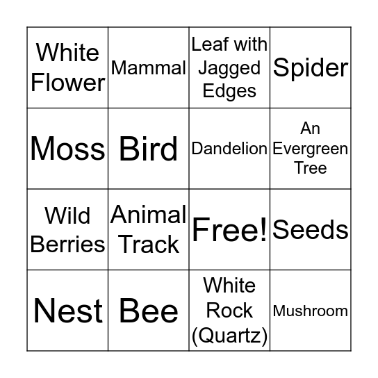 Nature Bingo Card