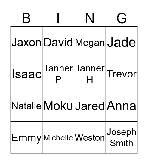 Our Class Bingo Card