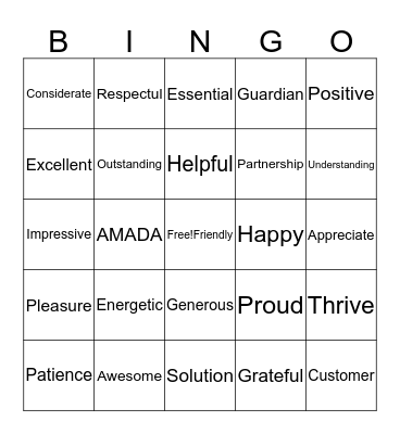 Positive words for Customer Service Bingo Card