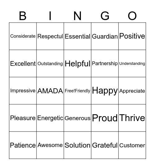 Positive words for Customer Service Bingo Card
