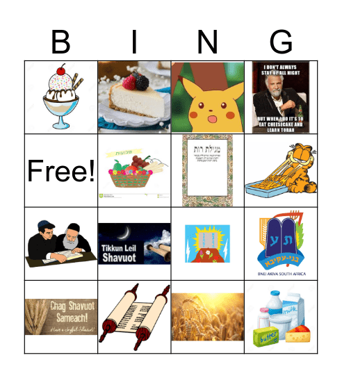 Shavuot  Bingo Card