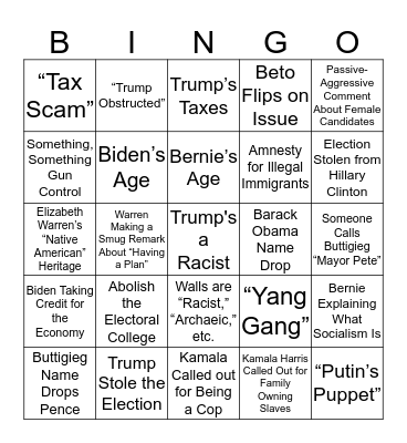 Democratic Presidential Primary Bingo Card