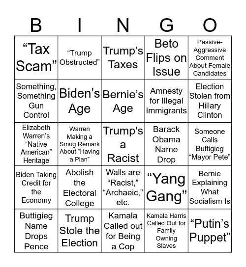 Democratic Presidential Primary Bingo Card