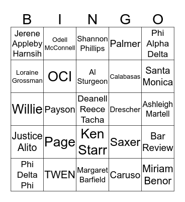 Pepperdine Law Bingo Card