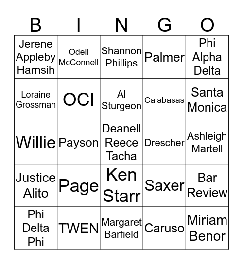 Pepperdine Law Bingo Card