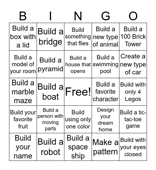 LEGO Challenge  Bingo Card