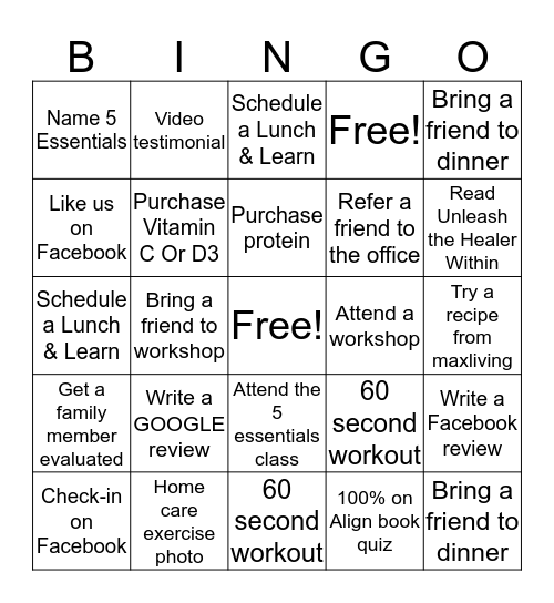 New Life Chiropractic  Bingo Card