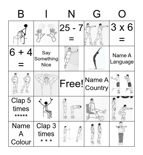 Brain and Body Exercise Bingo! Bingo Card