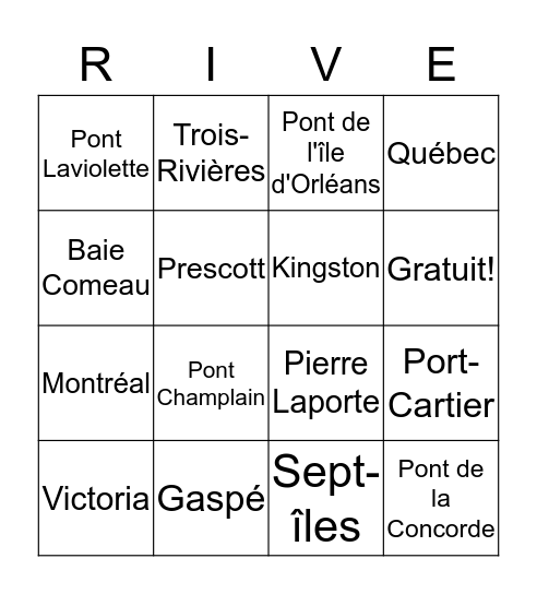 Le Fleuve Saint-Laurent Bingo Card