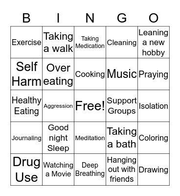 Positve/Negative Coping Skills Bingo Card
