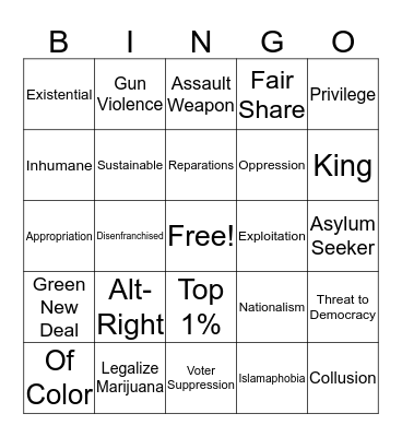 Dem Primary Buzzword Bingo Card