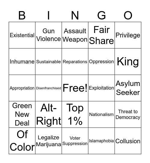 Dem Primary Buzzword Bingo Card