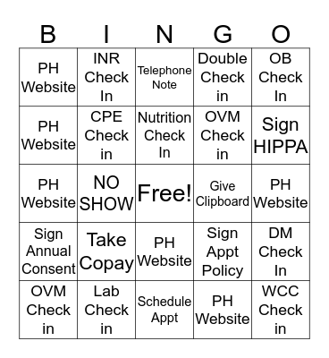 PH Front Desk Bingo Card