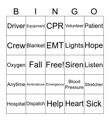 WESTWOOD VOLUNTEER AMBULANCE CORPS Bingo Card