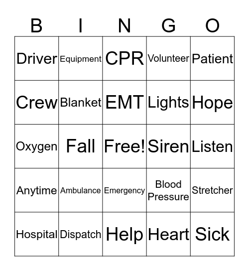 WESTWOOD VOLUNTEER AMBULANCE CORPS Bingo Card