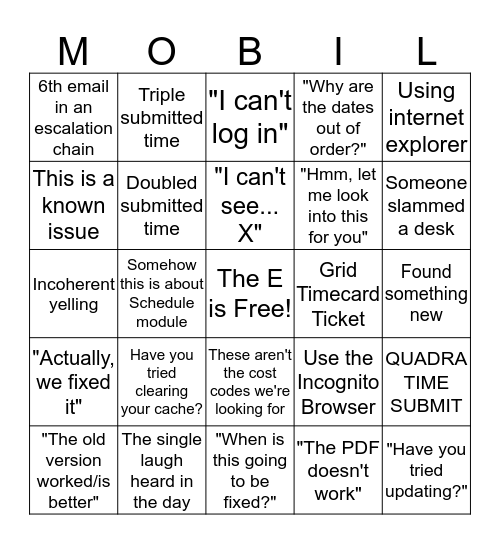 Mobile Bingo Card