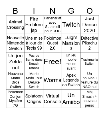 Nintendo E3 2019 Bingo Card