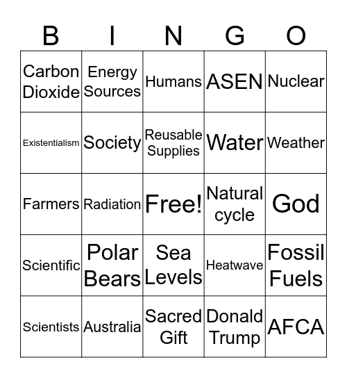 Climate Change Bingo Card