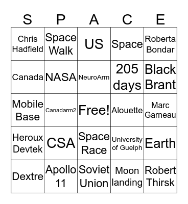 Canada In Space Bingo Card