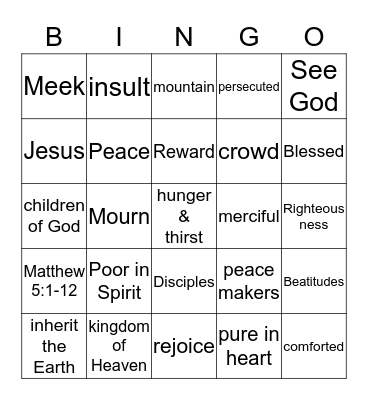 Beatitude Bingo Card