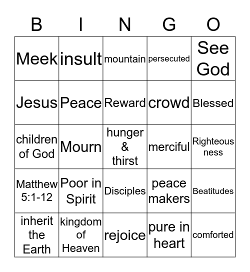 Beatitude Bingo Card