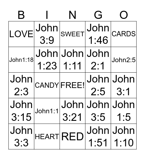 Valentines/Bible Bingo Card