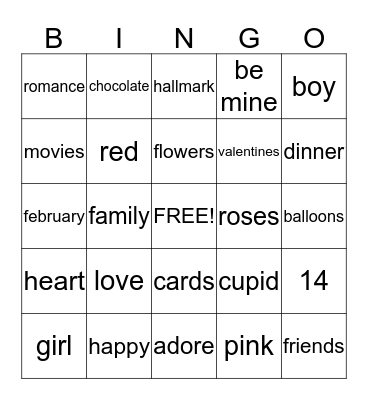 Valentines Bingo Card