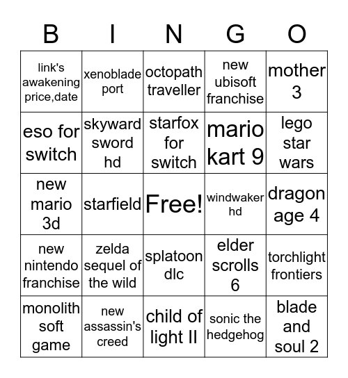 e3 bingo Card