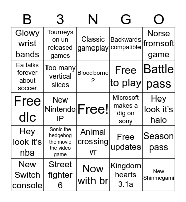 E3 Bingo Card
