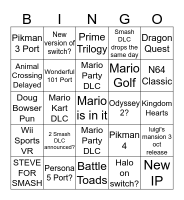 Nintendo's E3 2019 Bingo Card