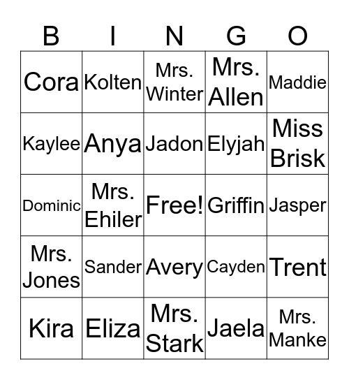 Room 32 BINGO!   Bingo Card