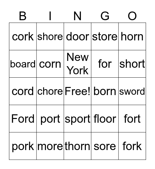 or  Bingo Card