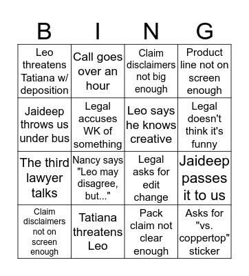 Duracell Legal Hates Us Bingo Card