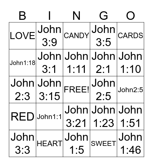 Valentines/Bible Bingo Card