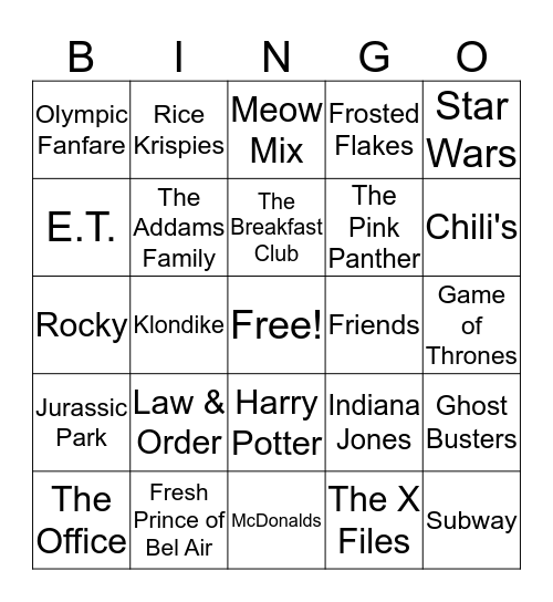 Slogans & Theme Songs Bingo Card