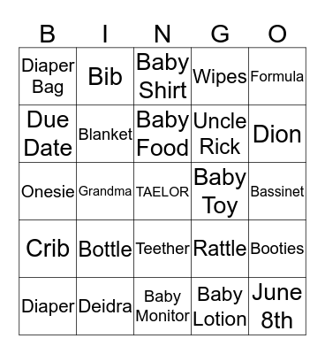 BABY SHOWER Bingo Card