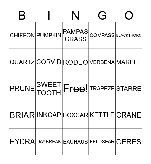 SLOOMB COLOR BINGO Card