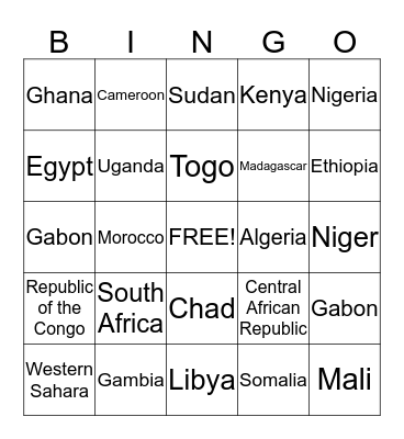 Africa Bingo Card